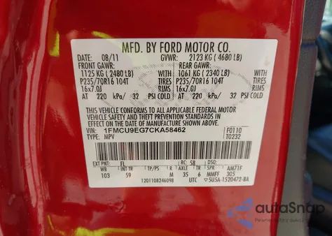 2012 Ford Escape Limited z USA, uszkodzony, nr VIN 1FMCU9EG7CKA58462